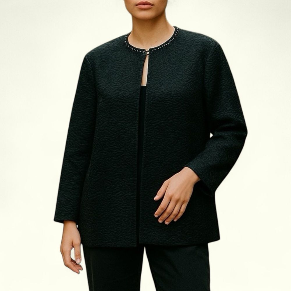 Beaded Black Faux Fur MobWife Glam Chic Jacket Coat  NWOT Size 16